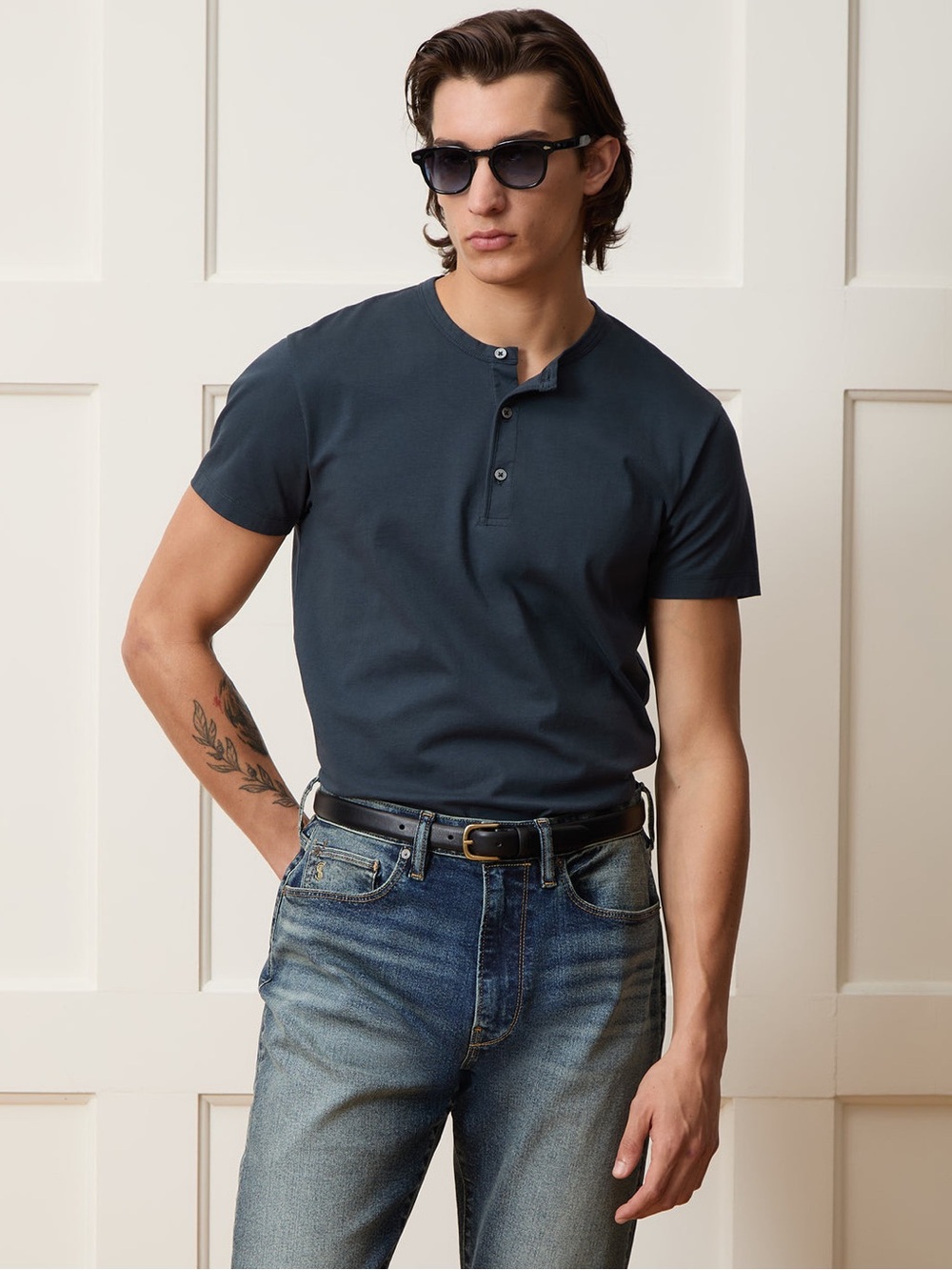 Todd Snyder Premium Jersey Henley Portuguese cotton M Navy streetwear luxury